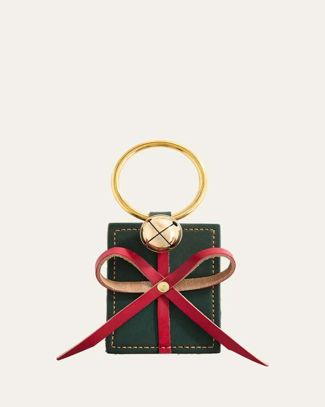 Green & Red Leather Gift Box Decorative Charm with Brass Bell
